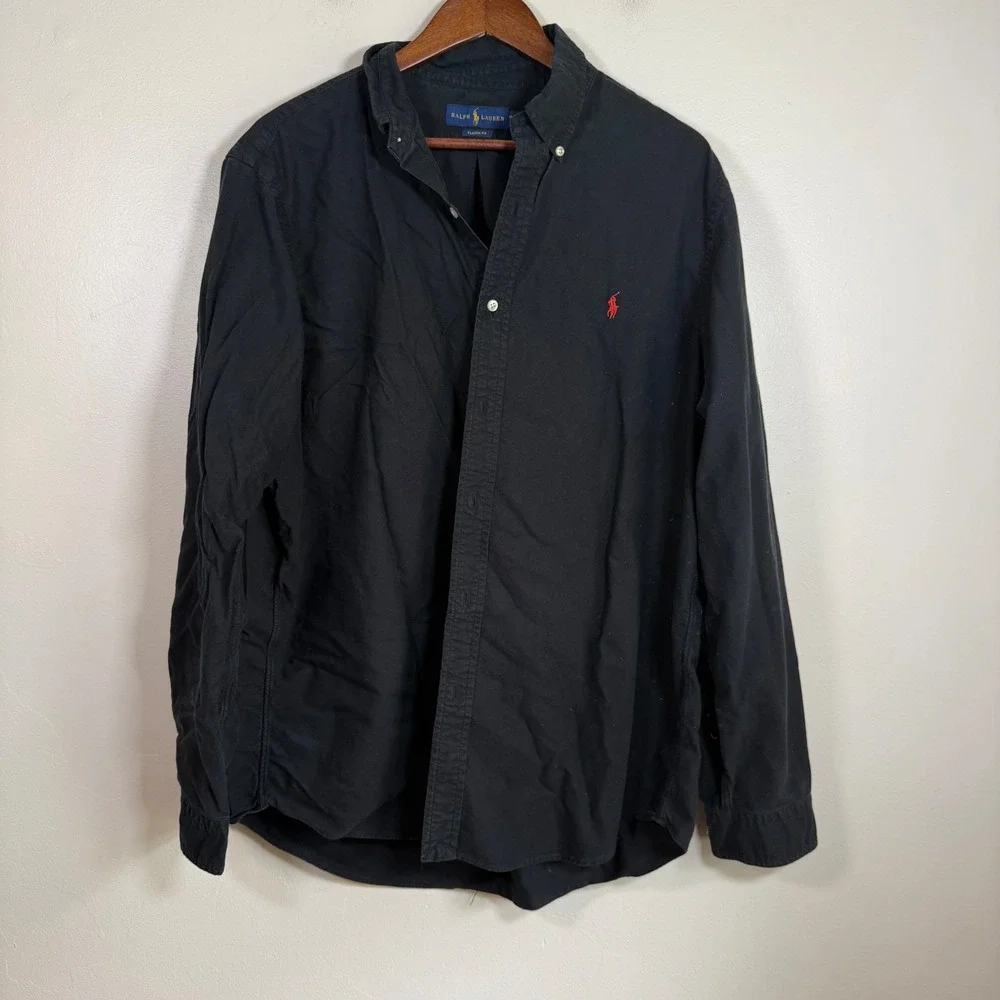 Ralph Lauren Classic Fit Long Sleeve Button Down Shirt Size XL Black